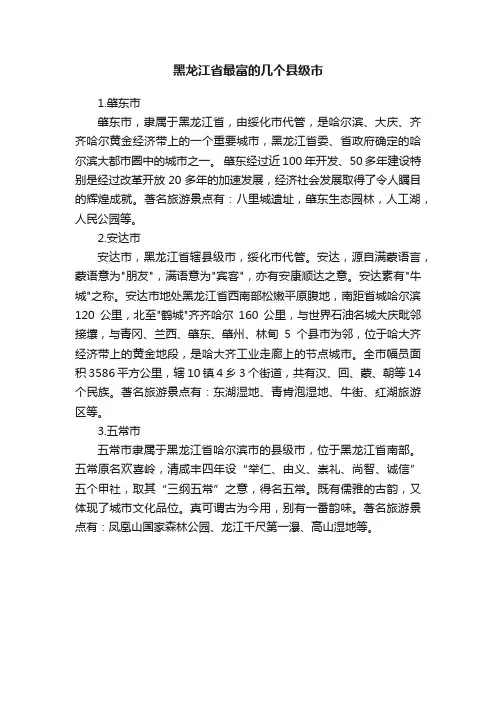 黑龙江省最富的几个县级市