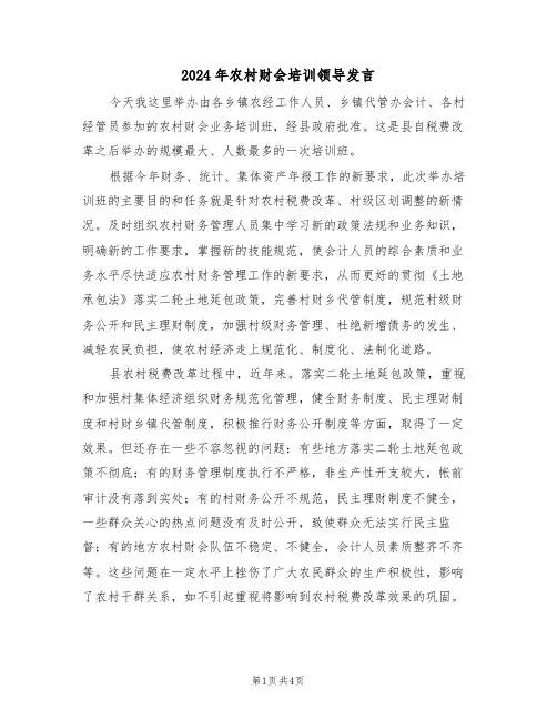 2024年农村财会培训领导发言（二篇）