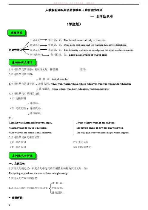 人教版新课标英语必修3系统语法梳理名词性从句