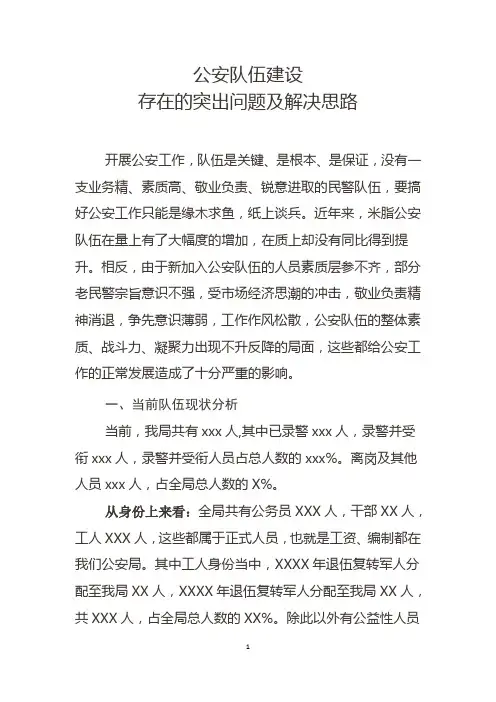 公安队伍建设存在的突出问题及解决思路