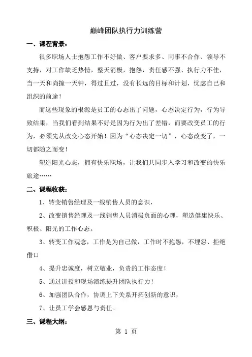 巅峰团队执行力训练营课程大纲