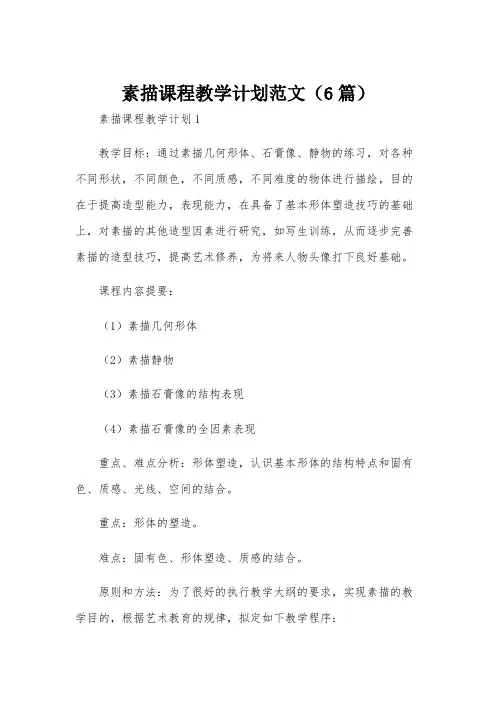 素描课程教学计划范文(6篇)
