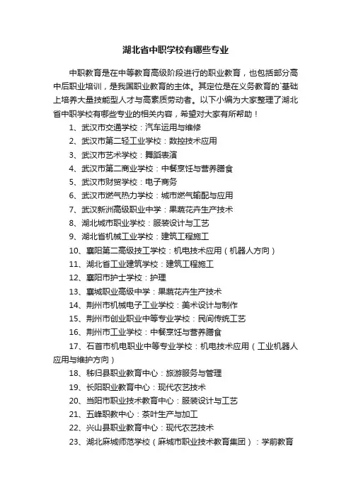 湖北省中职学校有哪些专业