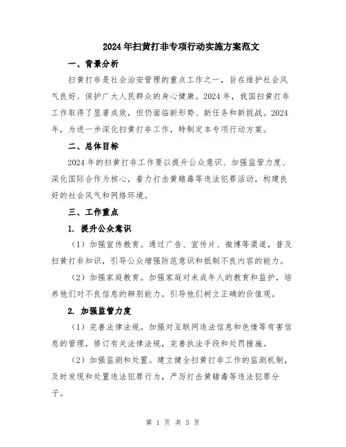 2024年扫黄打非专项行动实施方案范文