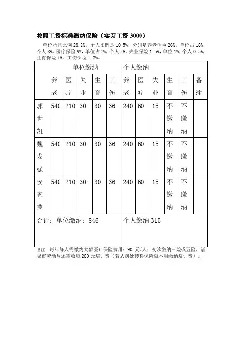 人员社保缴纳明细(工资为主)