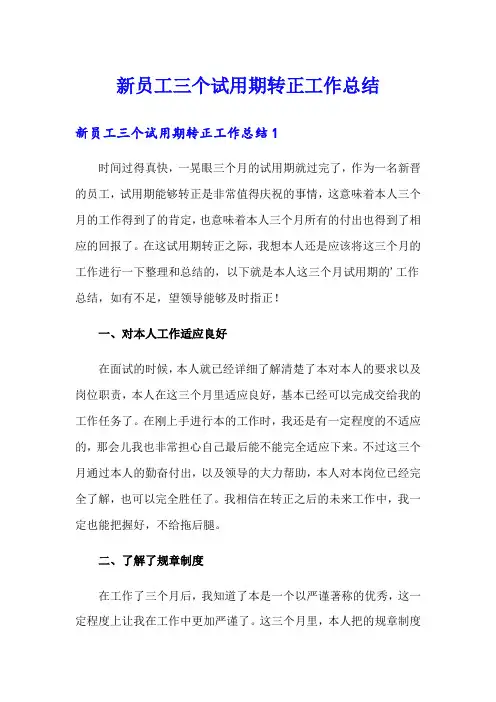 新员工三个试用期转正工作总结