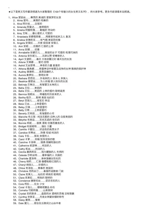 100个有魅力的女生英文名字