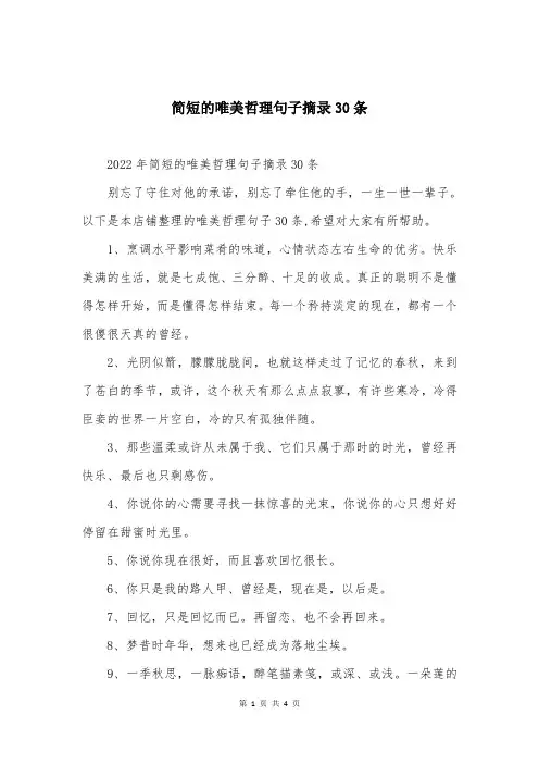 简短的唯美哲理句子摘录30条