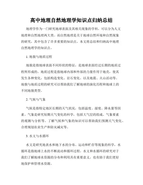高中地理自然地理学知识点归纳总结