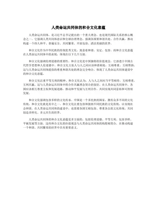 人类命运共同体的和合文化意蕴