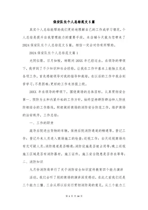 保安队长个人总结范文5篇