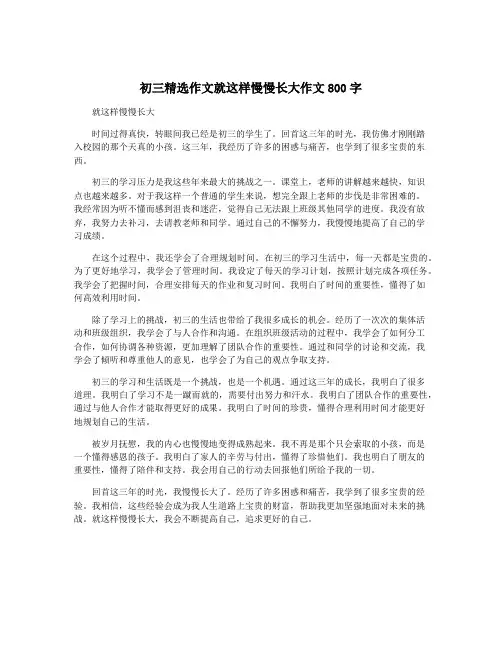 初三精选作文就这样慢慢长大作文800字