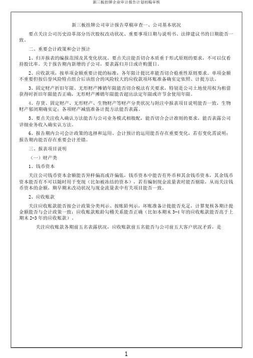 新三板挂牌企业审计报告计划初稿审核