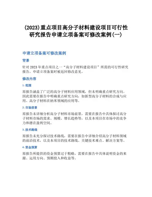 (2023)重点项目高分子材料建设项目可行性研究报告申请立项备案可修改案例(一)