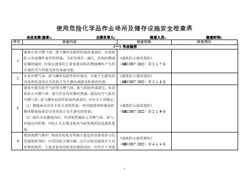 使用危险化学品作业场所及储存设施安全检查表