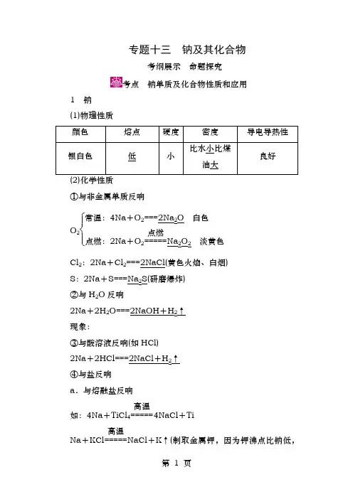 高考化学一轮复习专题十三钠及其化合物教学案