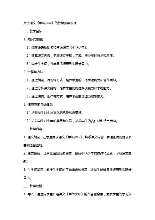 关于课文中华少年的教学教案设计