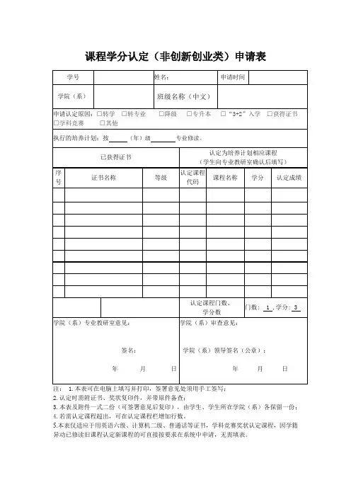 课程学分认定(非创新创业类)申请表