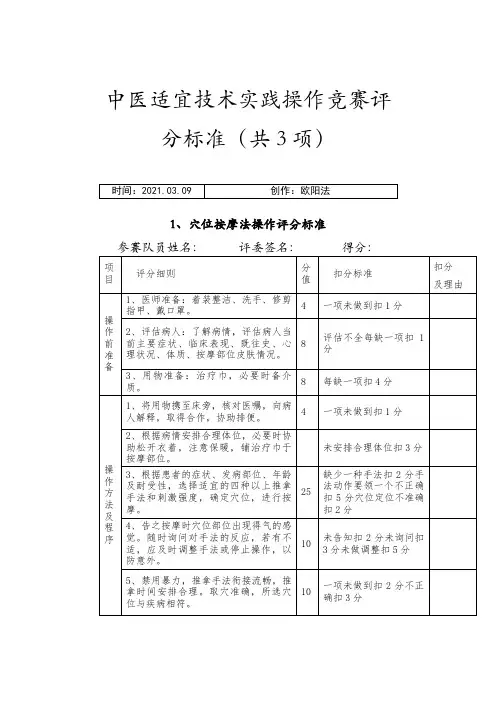 中医适宜技术操作评分标准之欧阳法创编