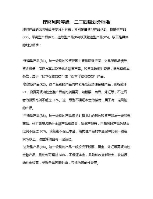 理财风险等级一二三四级划分标准