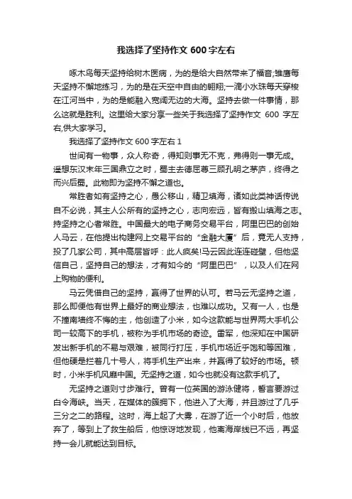 我选择了坚持作文600字左右