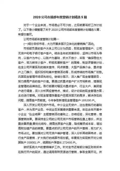 2020公司市场部年度营销计划精选5篇