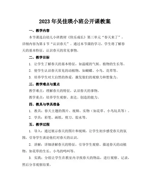 2023年吴佳瑛小班公开课教案