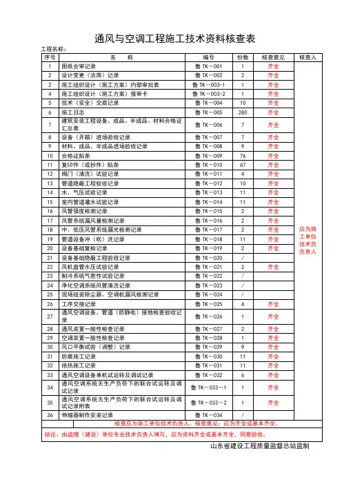 通风与空调技术资料填写规范解析