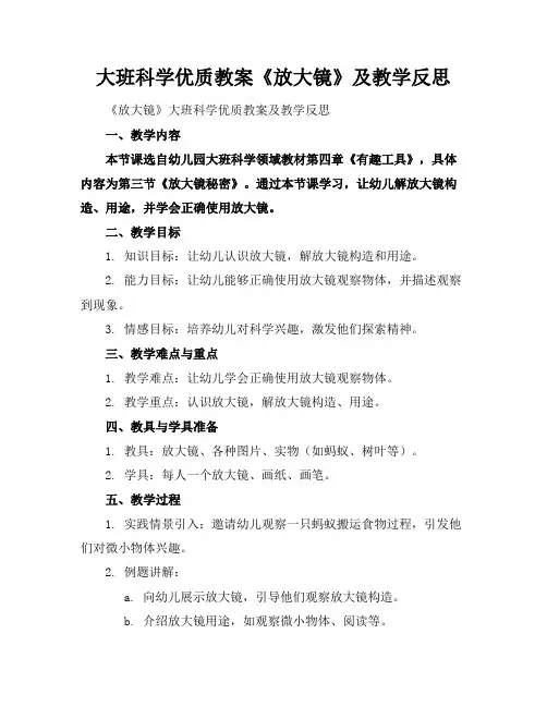 大班科学优质教案《放大镜》及教学反思