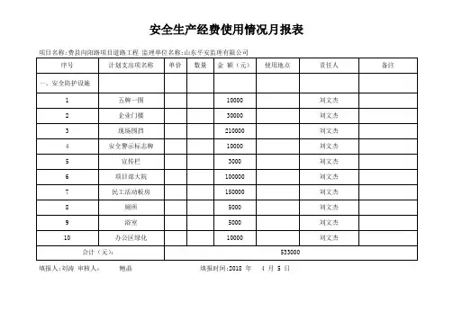 安全生产经费使用计划统计表