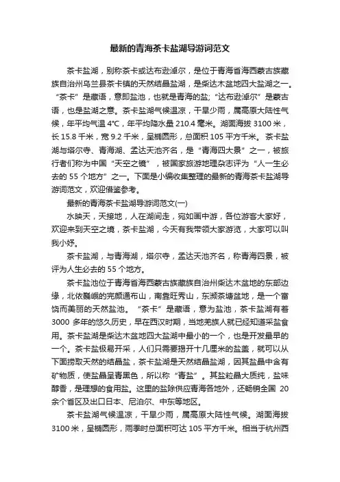 最新的青海茶卡盐湖导游词范文