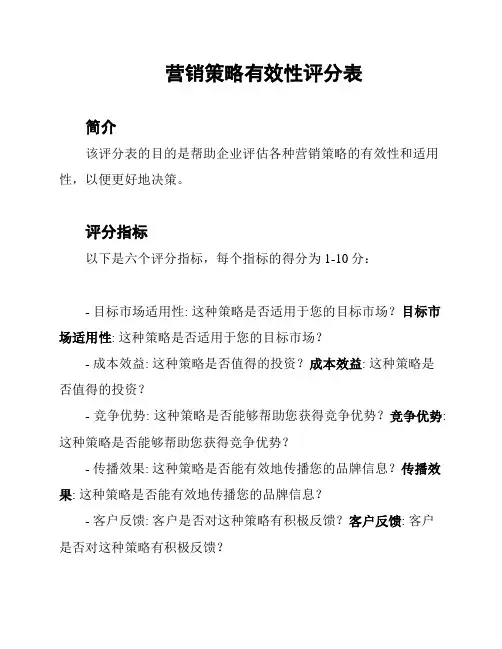 营销策略有效性评分表