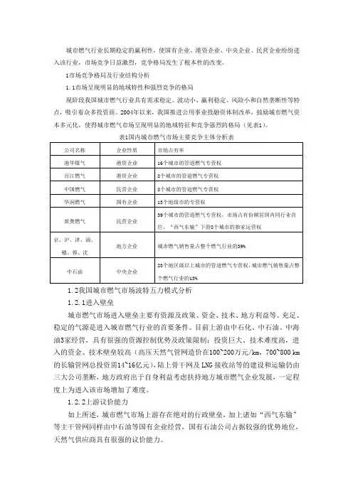 燃气企业波特五力分析
