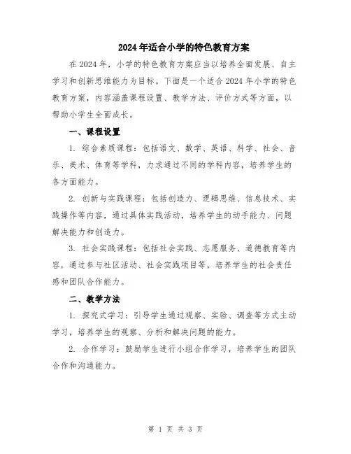 2024年适合小学的特色教育方案
