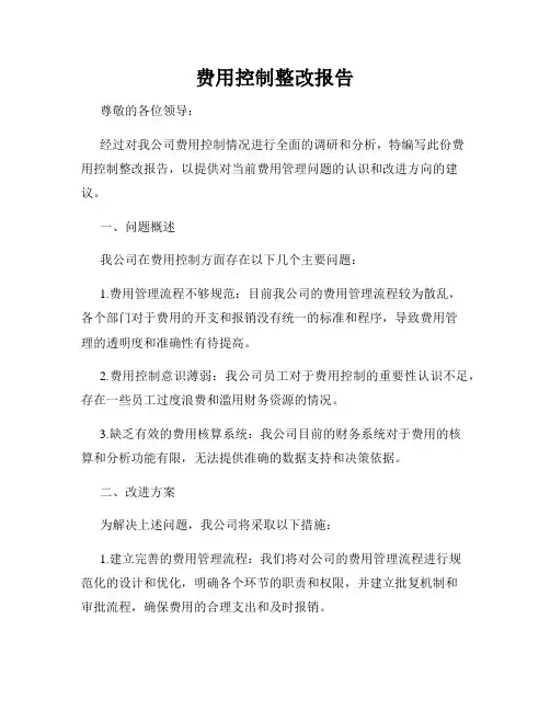 费用控制整改报告