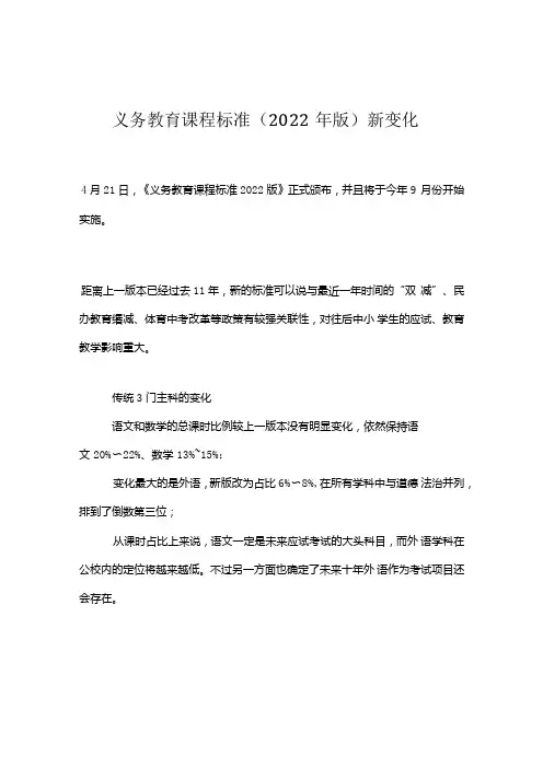 义务教育课程标准(2022年版)新变化.docx