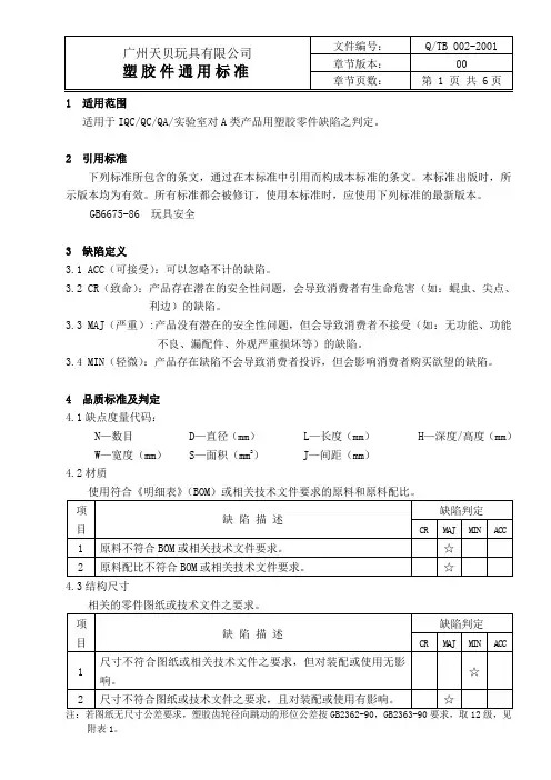 注塑件标准