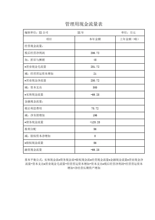 管理用现金流量表