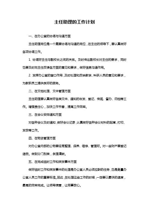主任助理的工作计划