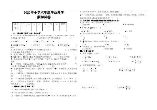 2020年小学六年级数学毕业升学考试试卷(2套)