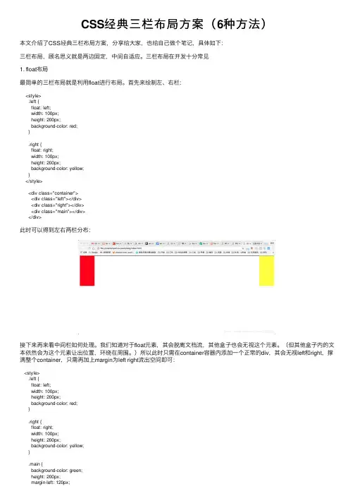 CSS经典三栏布局方案（6种方法）