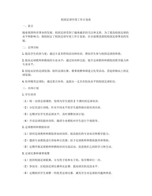校园足球年度工作计划表