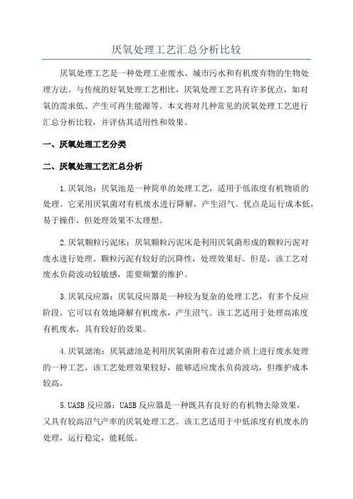 厌氧处理工艺汇总分析比较