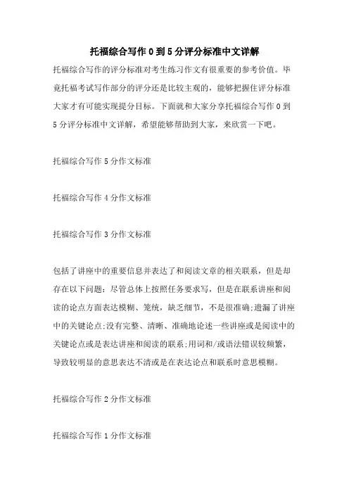 托福综合写作0到5分评分标准中文详解