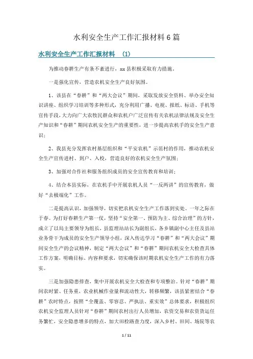 水利安全生产工作汇报材料6篇