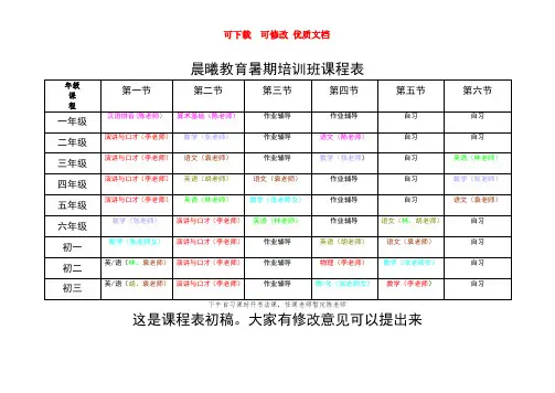 晨曦教育暑期培训班课程表  最新  可下载  可修改  优质文档