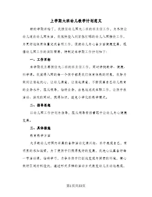上学期大班幼儿教学计划范文(九篇)