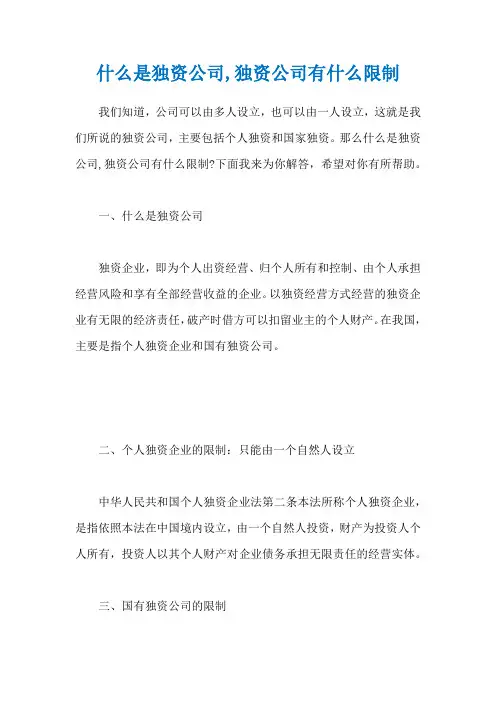 什么是独资公司,独资公司有什么限制