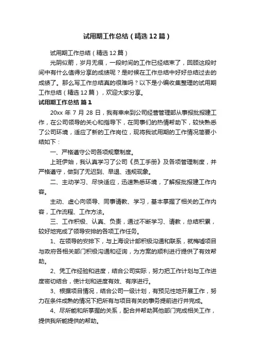 试用期工作总结（精选12篇）