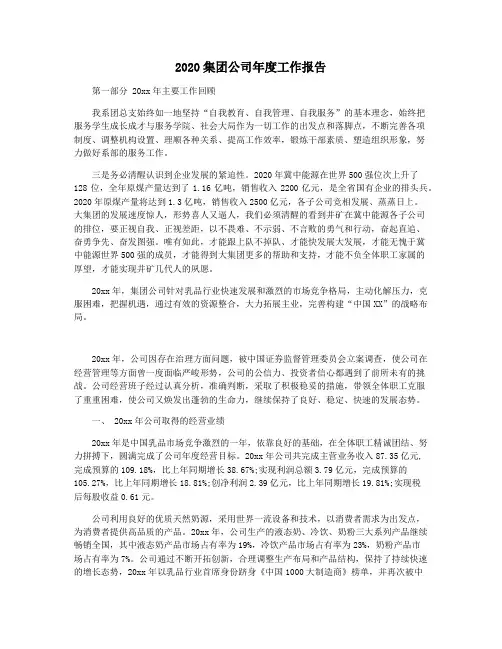 2020集团公司年度工作报告